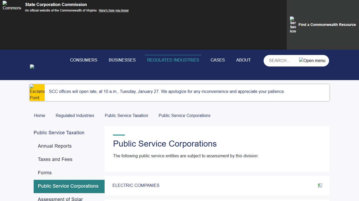 Virginia SCC - Public Service Corporations